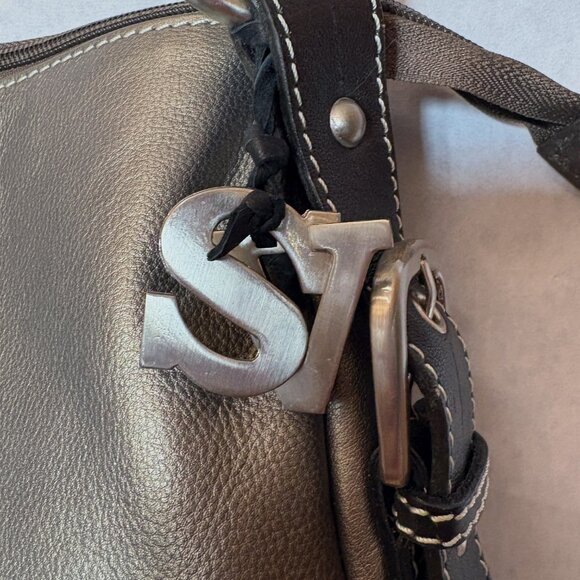 Sophia Visconti Genuine Leather Shoulder Bag Purse Gray/ Black - Picture 2 of 13
